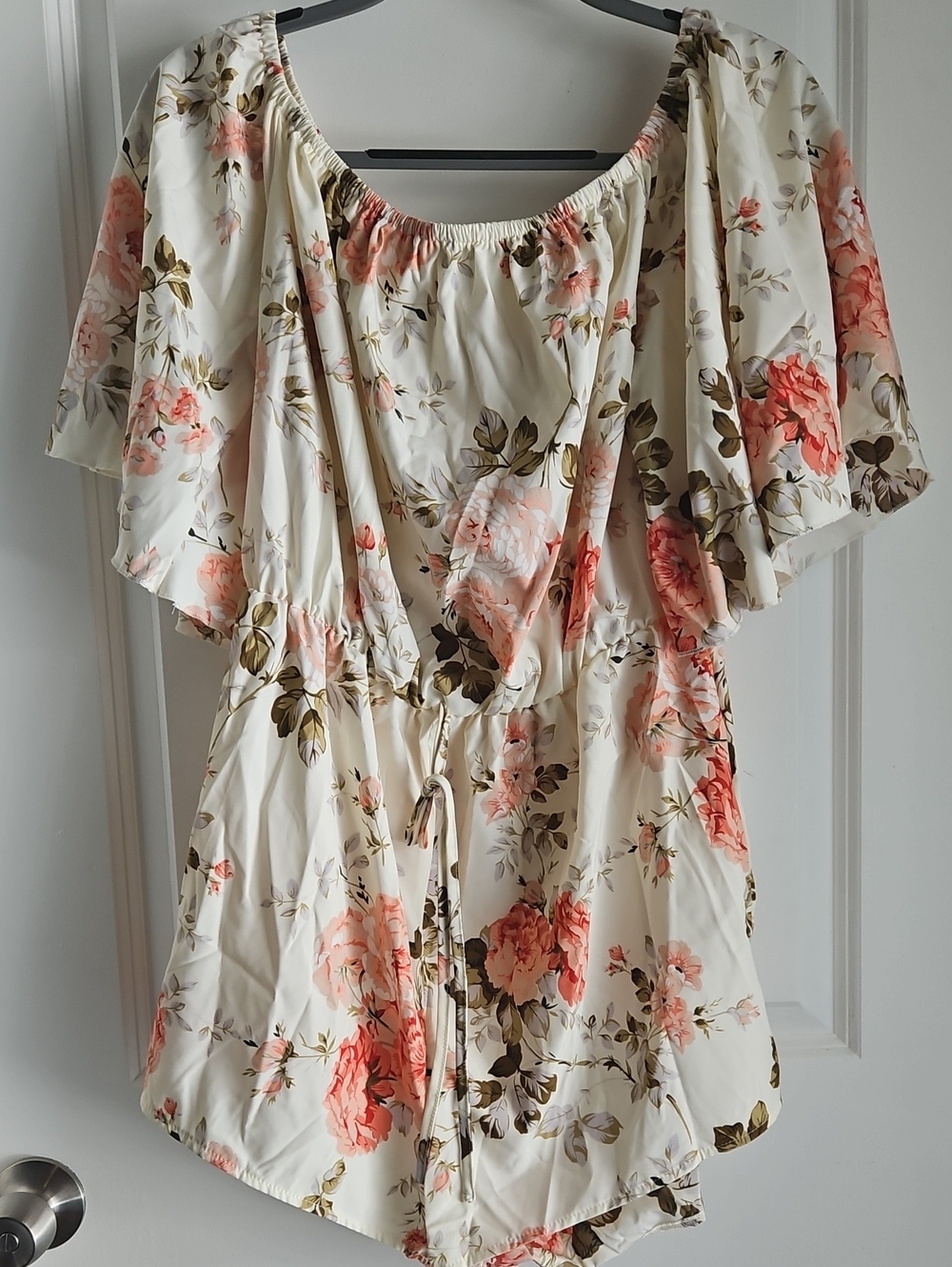 Floral Off-Shoulder Cream and Pink Women's Romper